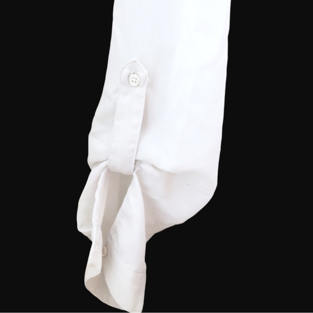 𝅺WHITE Mossimo billowy button down blouse with roll cuff sleeves size small EUC - Picture 4 of 7